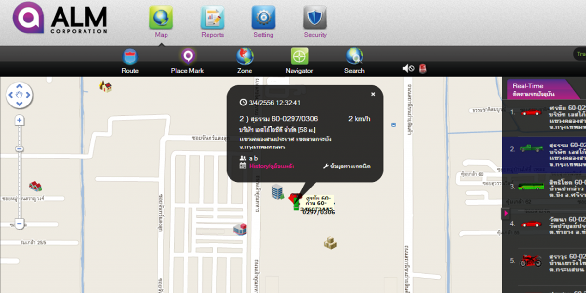 Real Time รายงานแสดงตำแหน่งสถานะรถ